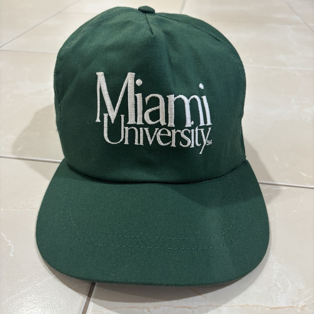 Vintage Miami University Hat Trucker Leather Strap 80s 90s Embroidered